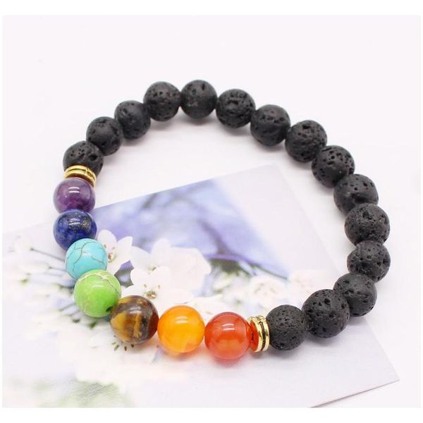 

natural stone black lava bracelets for women 7 chakra healing bracelet prayer balance beads bracelet stretch sqczid new_dhbest