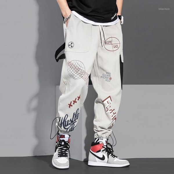 

men pants spring and autumn cargo pants man fashion hip hop casual loose korean drawstring men joggers sweatpants1, Black