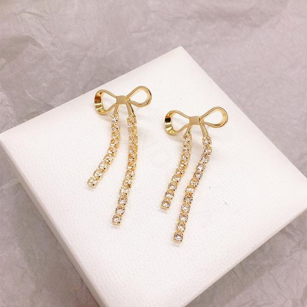 

stud s925 needle metal bowknot earrings korean temperament tassels fairy for women fashion jewelry accessories wedding, Golden;silver