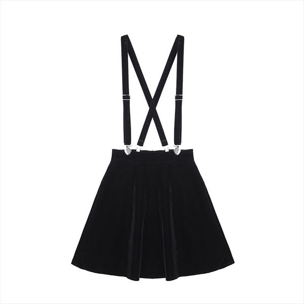

clip velvet strap skirts women gothic harajuku spring summer mini skirts korean short a line school skirt black v411