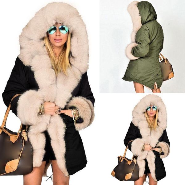 

winter warm jacket coat women hooded overcoat faux fur cotton fleece female parkas hoodies long coat plus size m-4xl1, Black