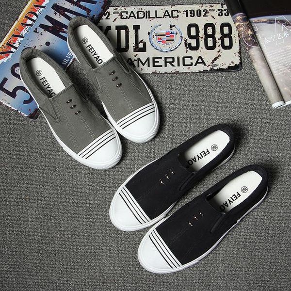 

new autumn breathable slip-on canvas mens shoes flat casual shoes men's size 39-44, Black