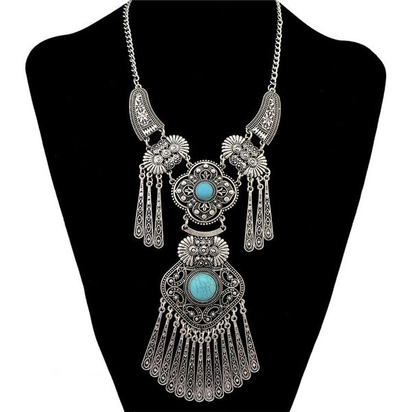 

necklace exaggerated tassel pendant sweater chain ethnic style accessories tibetan jewelry, Silver