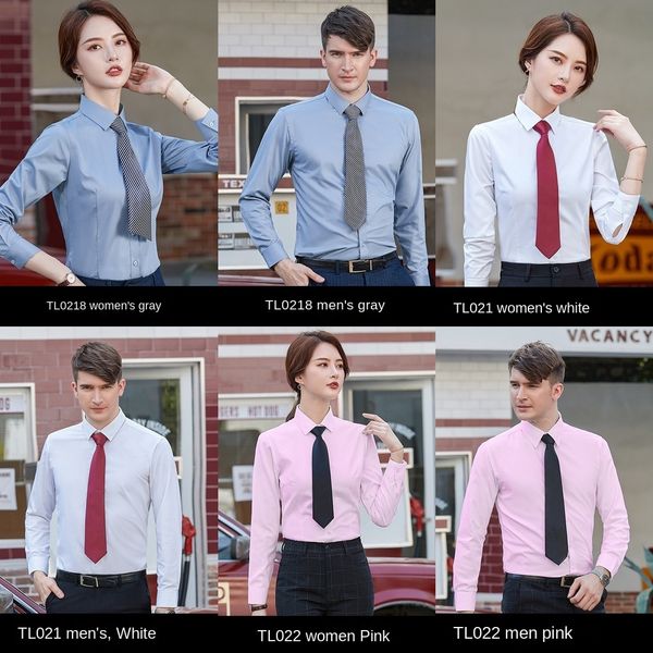 

grade business suit men and women's same style work clothes shirt no iron temperament shirt company white collar work clothes embroider, Blue