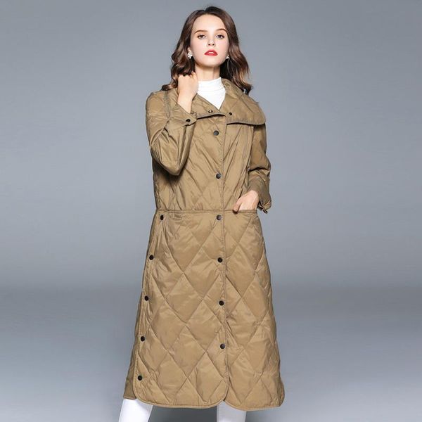 

90% ultra light winter white duck down jacket women single breasted puffer coats slim outwear female long down parkas, Black