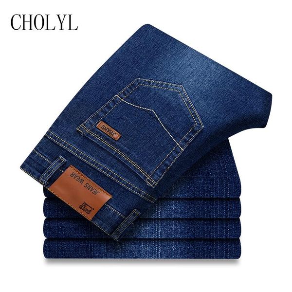 

2020 cholyl new spring autumn jeans men stretch denim slim jean man black blue business straight mens jeans