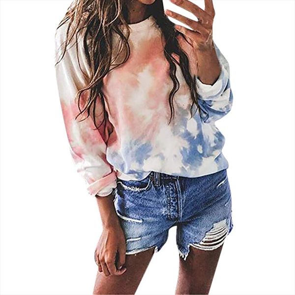 

fashion women simple tie dyeing print sweatshirt stylish long sleeve comfortable soft casual pullover blouses 926 3, Black