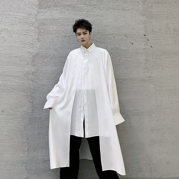 

2021 male spring and autumn fashion ruffian beautiful shirt design sense red net long elegant men's clothing o9x1, White;black