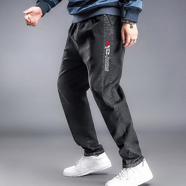 

jeans denim loose plus size feet men's solid color denim trousers curling loose brand big man jeans, Blue