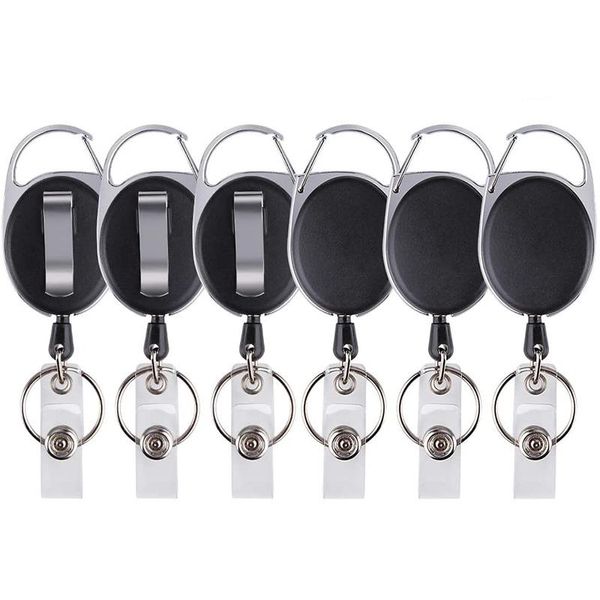 

6 pcs badge tether with clips retractable badge reel carabiner reel clip card holders for id card key holder, Silver