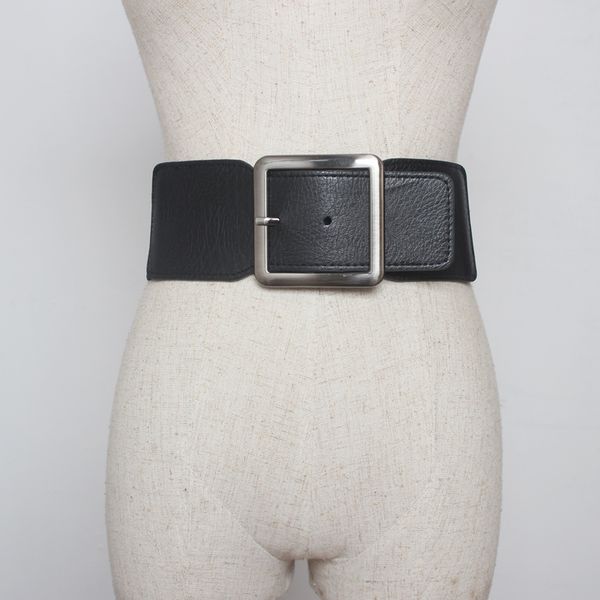 

super wide pin buckle decorative for women's hollow thick belt fashion versatile skirt shirt elastic waist, Black;brown