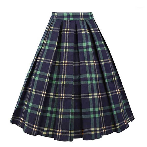 

new arrival summer plaid skirt with pockets ss0012 high waist cotton vintage retro harajuku skirts womens 2020 falda1, Black
