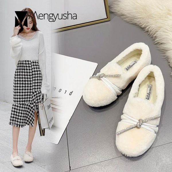 

shine кристаллический узел плюшевых мокасины сплошной цвет круглый носок мокасины зимой скольжения на квартирах кексы мех девочек зимние zap, Black