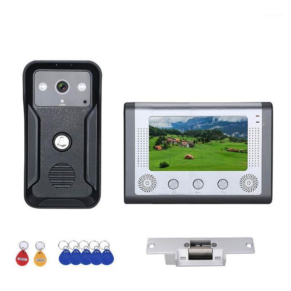 

7 inch color visual video intercom door phone rfid system with hd doorbell 1000tvl camera with electric strike lock1