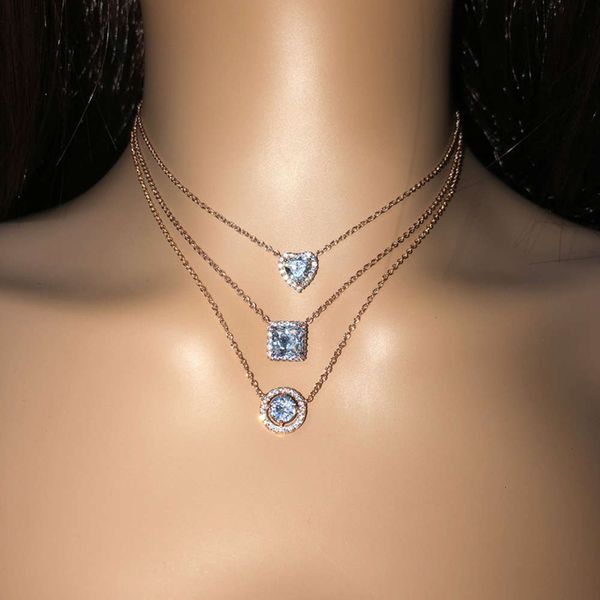 

micro pendant necklace classic inlaid zircon women's full of diamond and gold-plated engagement collarbone chain, Silver