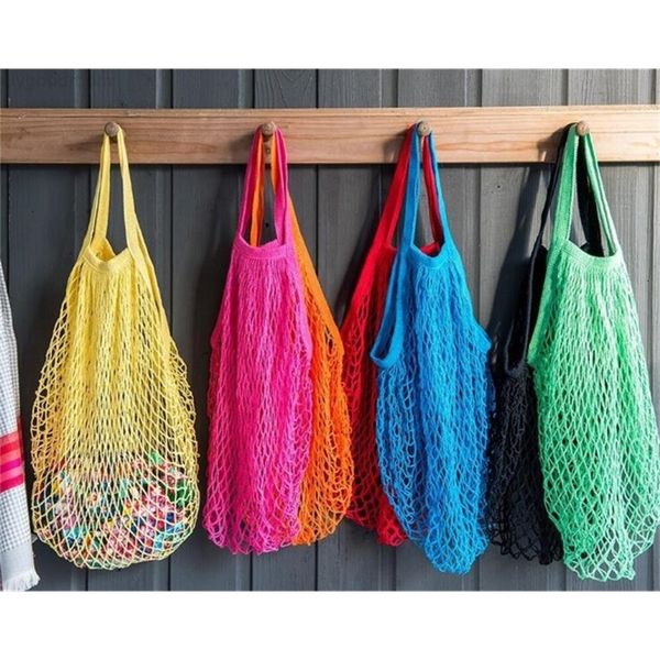 

reusable shopping grocery bag 14 color large size shopper tote mesh net woven cotton bags portable shopping bags home storage bag