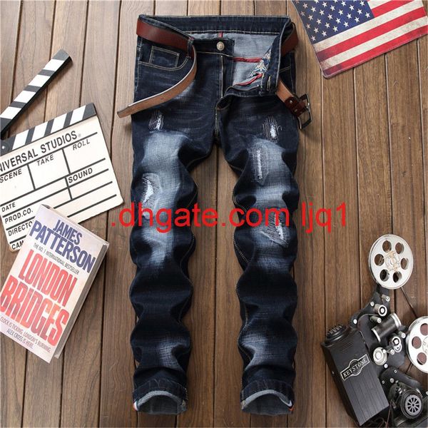 

men's blue hole slim men's jeans straight jeans men's 932#