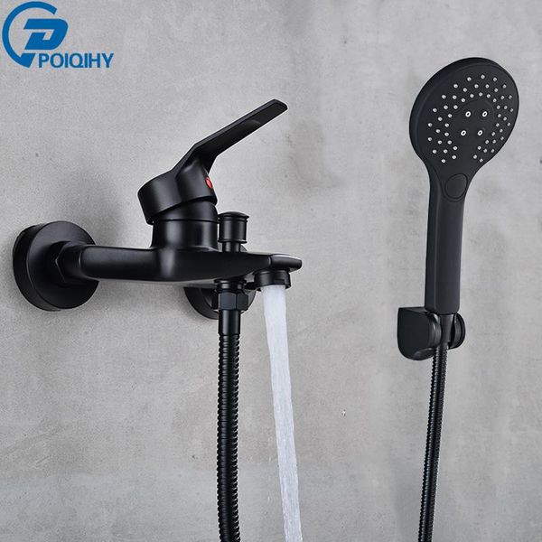 

poiqihy матовый черный ванной смеситель для душа ванны кран смесителя abs ручной душ head set настенный черный душ гидрораспределитель wmtiq