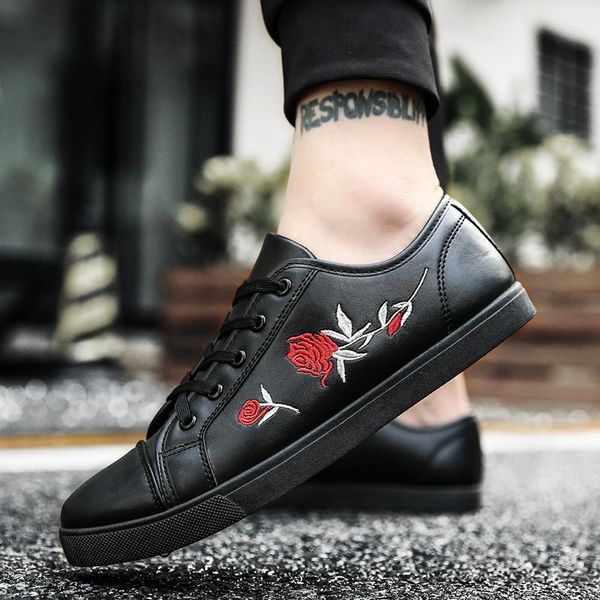 

sneakers hommes chaussures men shoes leather casual men's loafers new men casual shoes breathable wear resistant cheap, Black