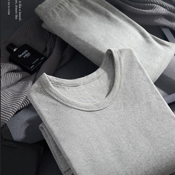 

men's thermal underwear men's cotton winter round neck warm ultra-soft solid color long johns set men`s pajamas1, Black;white