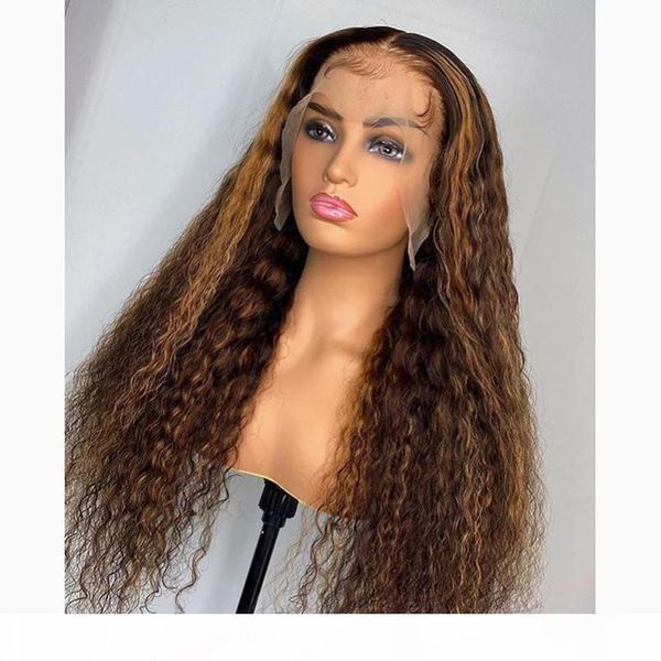 

indian highlight ombre honey curly 360 lace front human hair wigs with baby hair full lace wigs for women invisible knots 13x4, Black