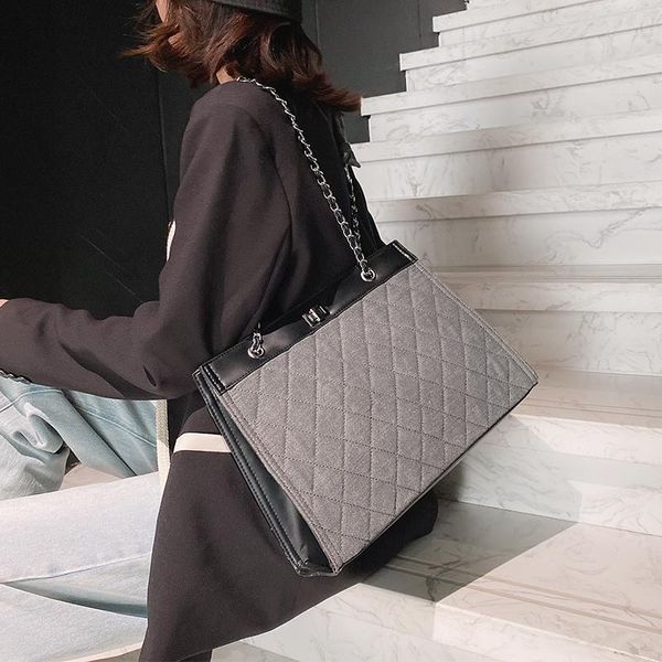 

women's large capacity bag new fashion diamond all-match shoulder bag internet celebrity tote 2020 autumn and winter canvas