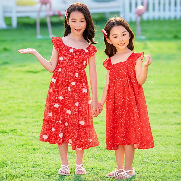 

summer new girls' super foreign 2020 sle loose middle school children's drs little girl holiday skirt a480, Red;yellow