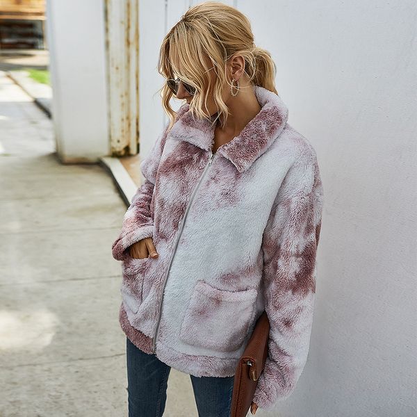 

women jacket winter fashion tie-dyed thick warm lapel neck jackets european and american style womens casual windbreaker 6 colors size s-xl, Black;brown