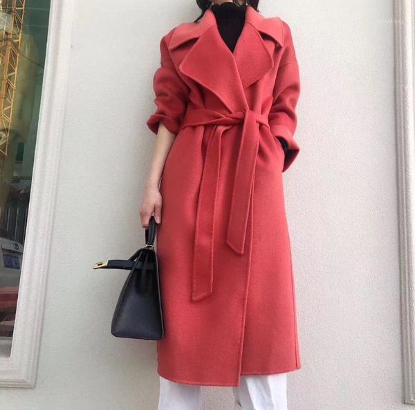 

women's wool & blends women casual winter double sided coats long design turn down collar elegant outerwear1, Black