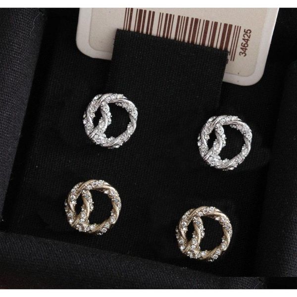 

fashion gold diamond stud earrings aretes for lady women party wedding lovers gift engagement jewelry for bride with box. nasun, Golden;silver