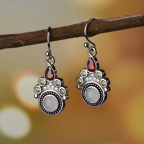 

dangle & chandelier boho cat paws small stone earrings women red green cz earring ethnic vintage jewelry antique silver color dbe045