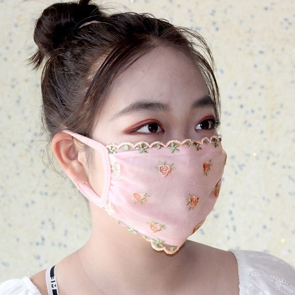 

reusable mouth washable dust proof black face breathable super soft fashion design floral printed sunscreen lace mask