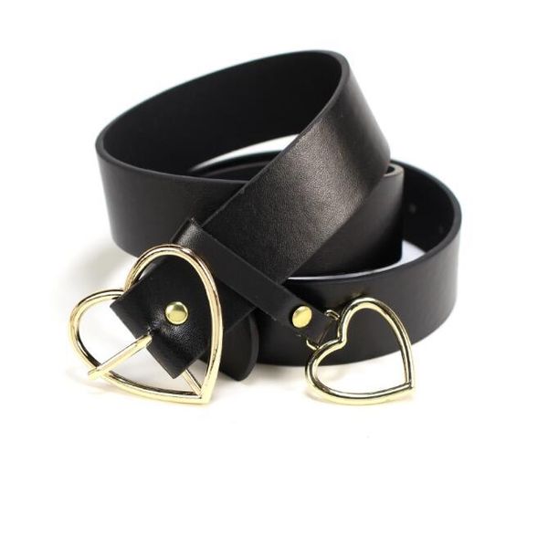 

2021 new fashion pu leather belts for women waist belt silver metal heart waistband causal female cute strap buckle belts, Black;brown