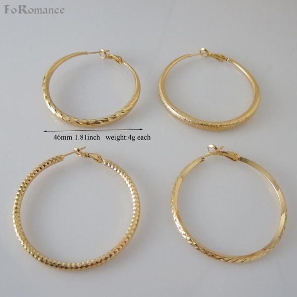 

min order 10$ can mix design/four styles in different pattern yellow gold color gp hoop 46mm 1.81" earring/ great gift, Golden;silver