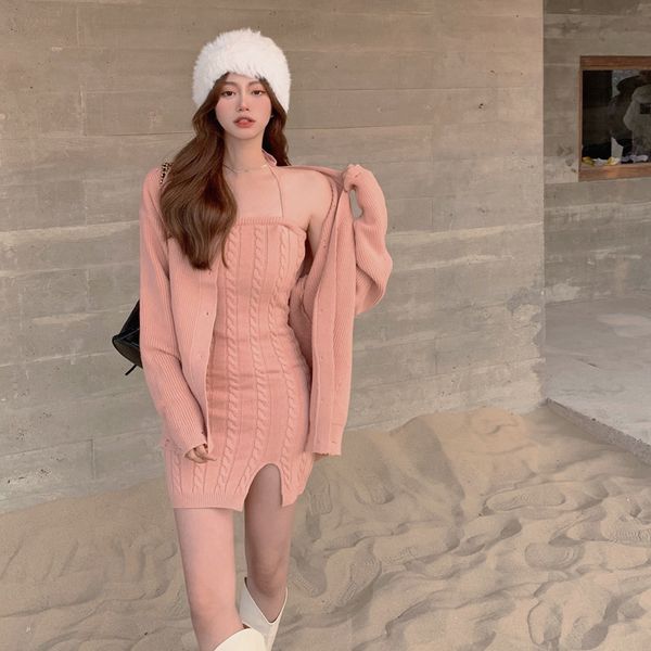 

2021 New Sexy Female 2 Piece Mesh Sweet Cardigan Dress Together Spring Fall Fashion Two Pieces Nightgown Pink Suits Combining Clothes 9PCQ, Gray