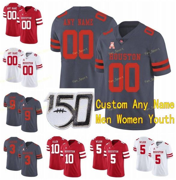 

custom houston cougars college football jersey 9 matthew adams nick watkins 94 cameron malveaux 98 payton turner red white grey stitched, Black