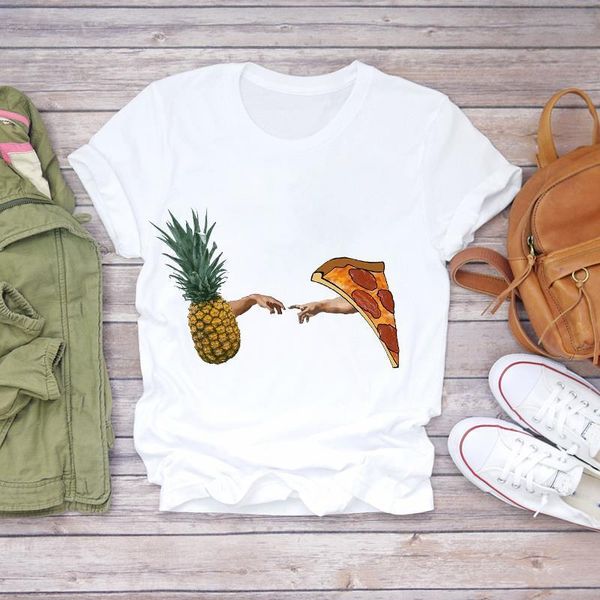 

женщины 2020 летний ананас смешной живописи сладкие фрукты камизы t-рубашки топ футболки женские женские графические женские tee футболка, White