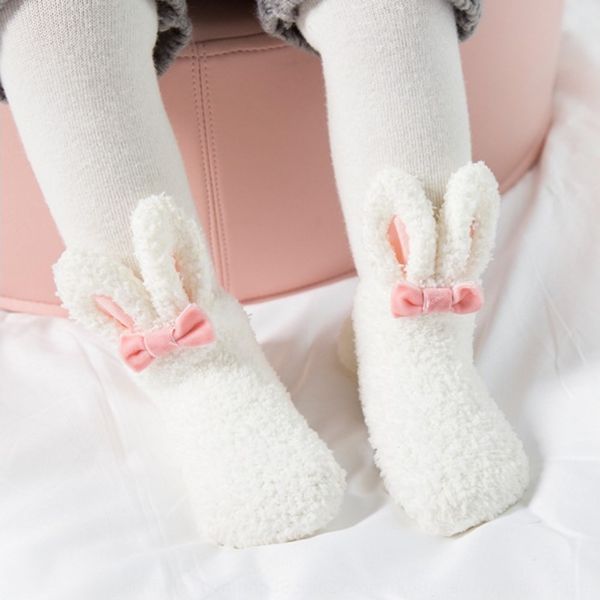 

autumn and winter new coral plush three dimensional cute baby girl rabbit baby socks newborn socks ikp13, Black