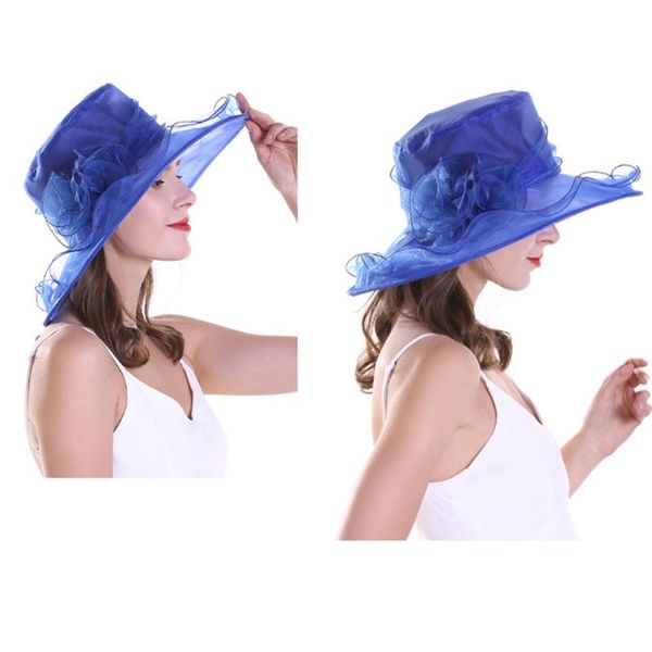 

Women Wide Brim Sun Hat Holiday Outdoor Protection Caps Wedding Travel Summer Gifts Party With Floral Fashion, Blue;gray