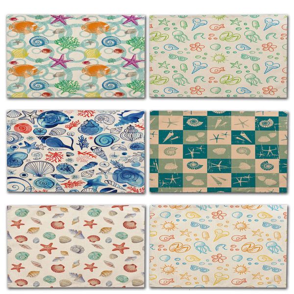 

1pcs ocean style conch pattern kitchen placemat table drink coaster cotton linen pad dish cup mat 42*32cm home decor ms0013