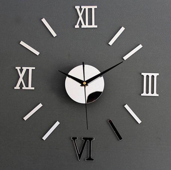 

modern diy number wall clock 3d mirror surface sticker home decor art giant wall clock watch with roman numerals big clock