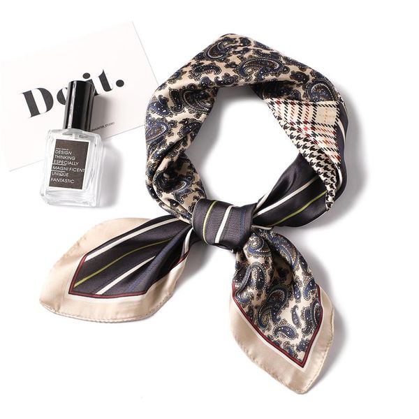 

scarves 2021 silk women scarf plaid print square female hair neck scarfs foulard head bag office neckerchief, Blue;gray