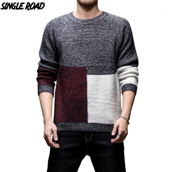 

singleroad thick sweater men 2019 winter wool clothes knitted pullover cashmere sweaters male loose fashion colorblock jumper1, White;black