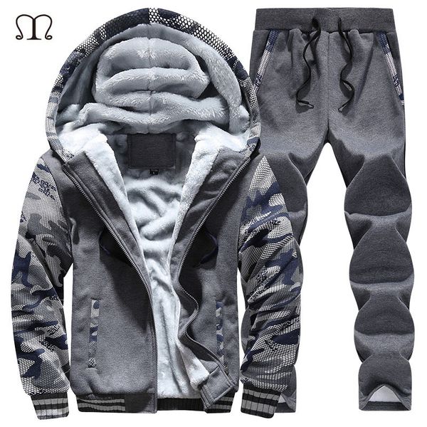 

winter mens warm set fleece track suits for men tracksuit brand thicken clothing sudaderas hombre mens camo suits male clothing 201204, Gray