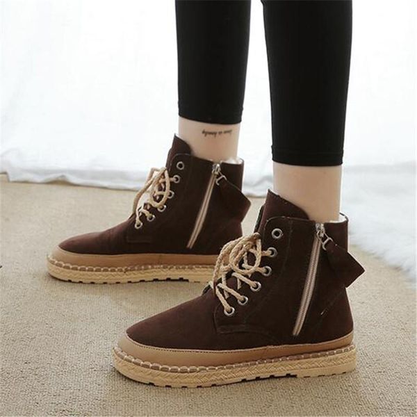 

women handmade sewing platform snow boots fashion faux suede round toe flat shoes brand female winter wool warm ankle boots, Black