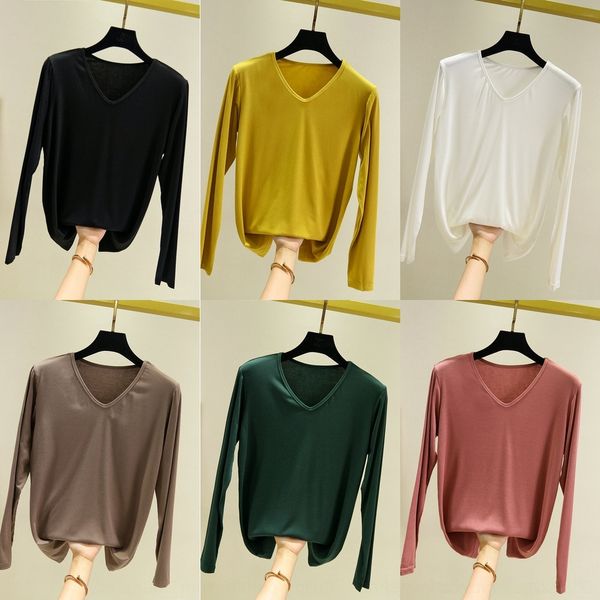 

dskbq maskheart красных livewhite bodylong sleeveswomen длинно sleevesautumn net machinemodal хлопок футболка t-shirtv воротник лед шелковых, White