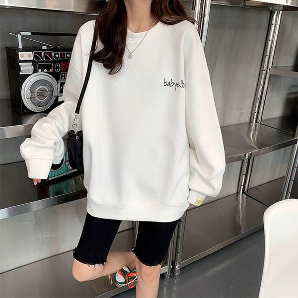 

women's hoodies & sweatshirts boyfriend style oversize women long sweatshirt o neck solid letter loose female 2021 autumn fashion ladie, Black
