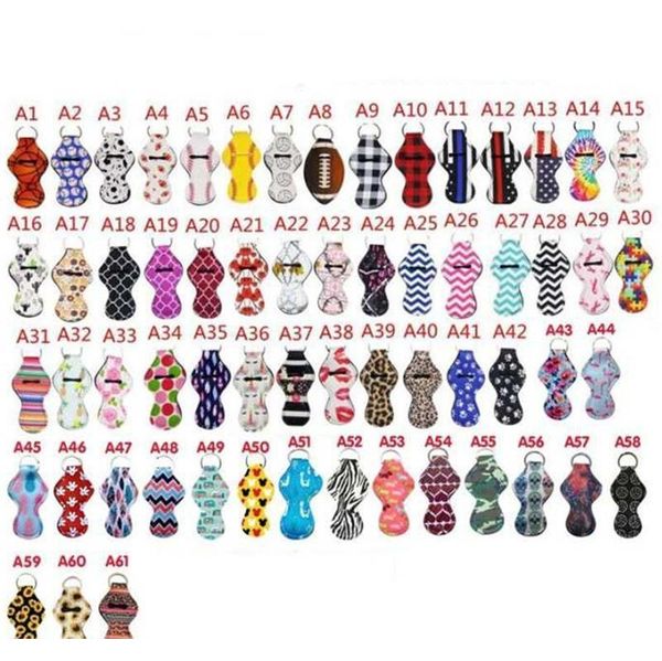 

61 colors pattern neoprene chapstick holder lip balm key chain sleeves dye prints lipstick cover keychains key chain p jllxib ladyshome
