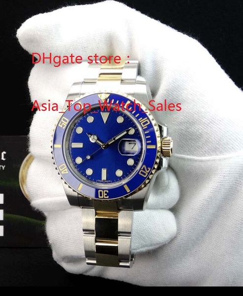 

elling watcshes + box blue ceramic bezel 40mm blue dial 116613 16613 asia 2813 movement auto date mens waches, Slivery;brown