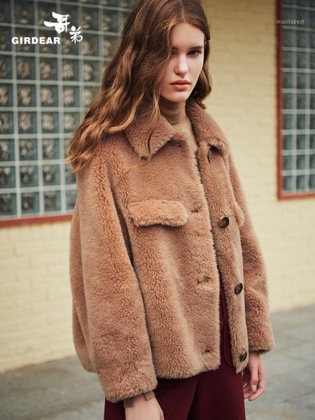 

the new winter 2020 women clothing winter outerwear real coats short paragraph suede lamb wool coat 10231, Black